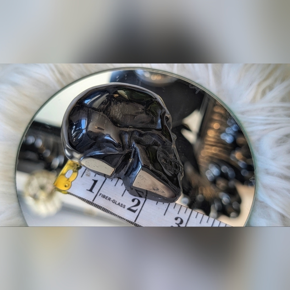 Gold Sheen Black Obsidian Crystal Skull Carving - Picture 5 of 12